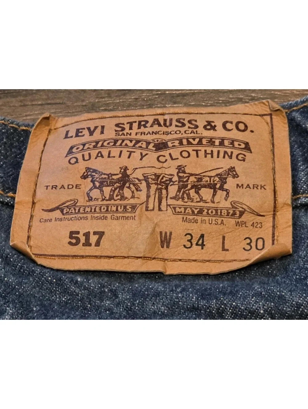 Vintage 90s Levis 517 Jeans Blue Denim Bootcut Orange Tab 34x30 Made in USA